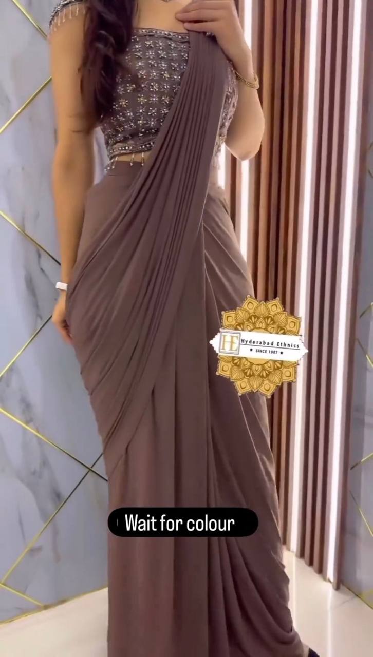 Latest Georgette Patch Ruffle Work Ready To Wear Saree For Women