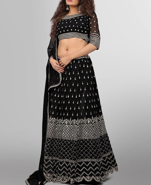 Beautiful Black Color Georgette Embroidery Sequence work Lehenga Choli