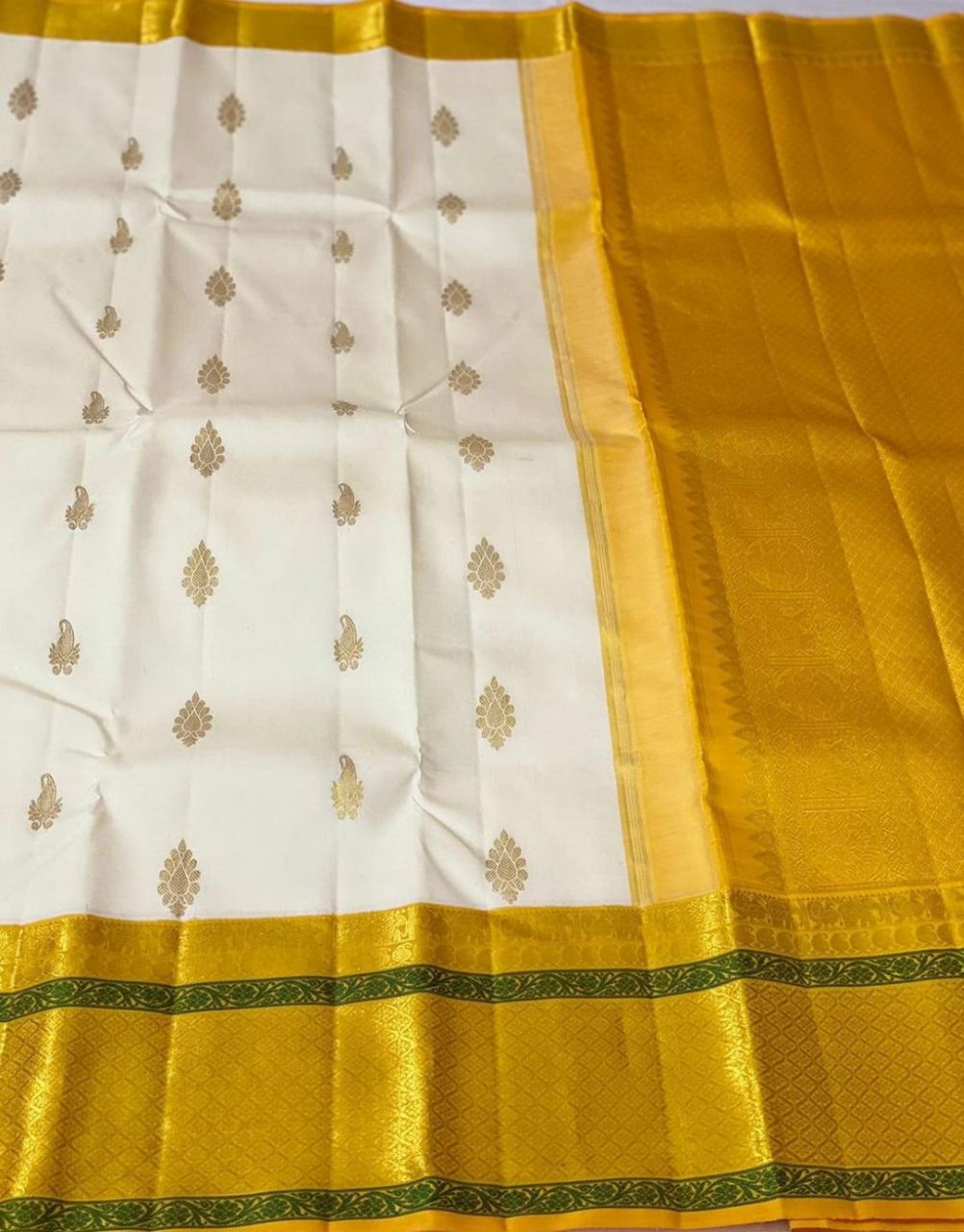 Party Wear Yellow Lichi Silk Jacquard saree with blouse