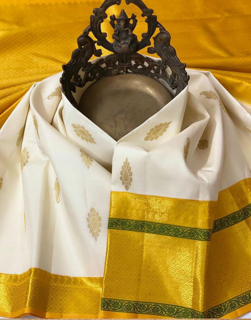Party Wear Yellow Lichi Silk Jacquard saree with blouse
