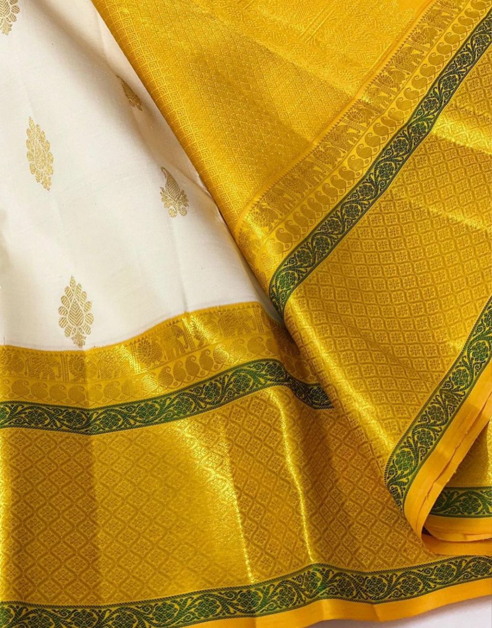 Party Wear Yellow Lichi Silk Jacquard saree with blouse