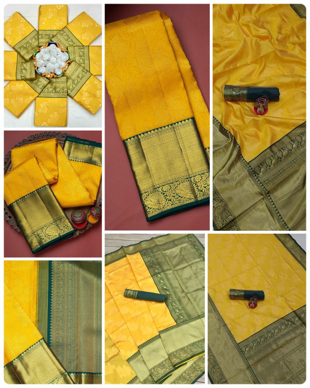 Yellow color Lichi Silk Jacquard saree with blouse