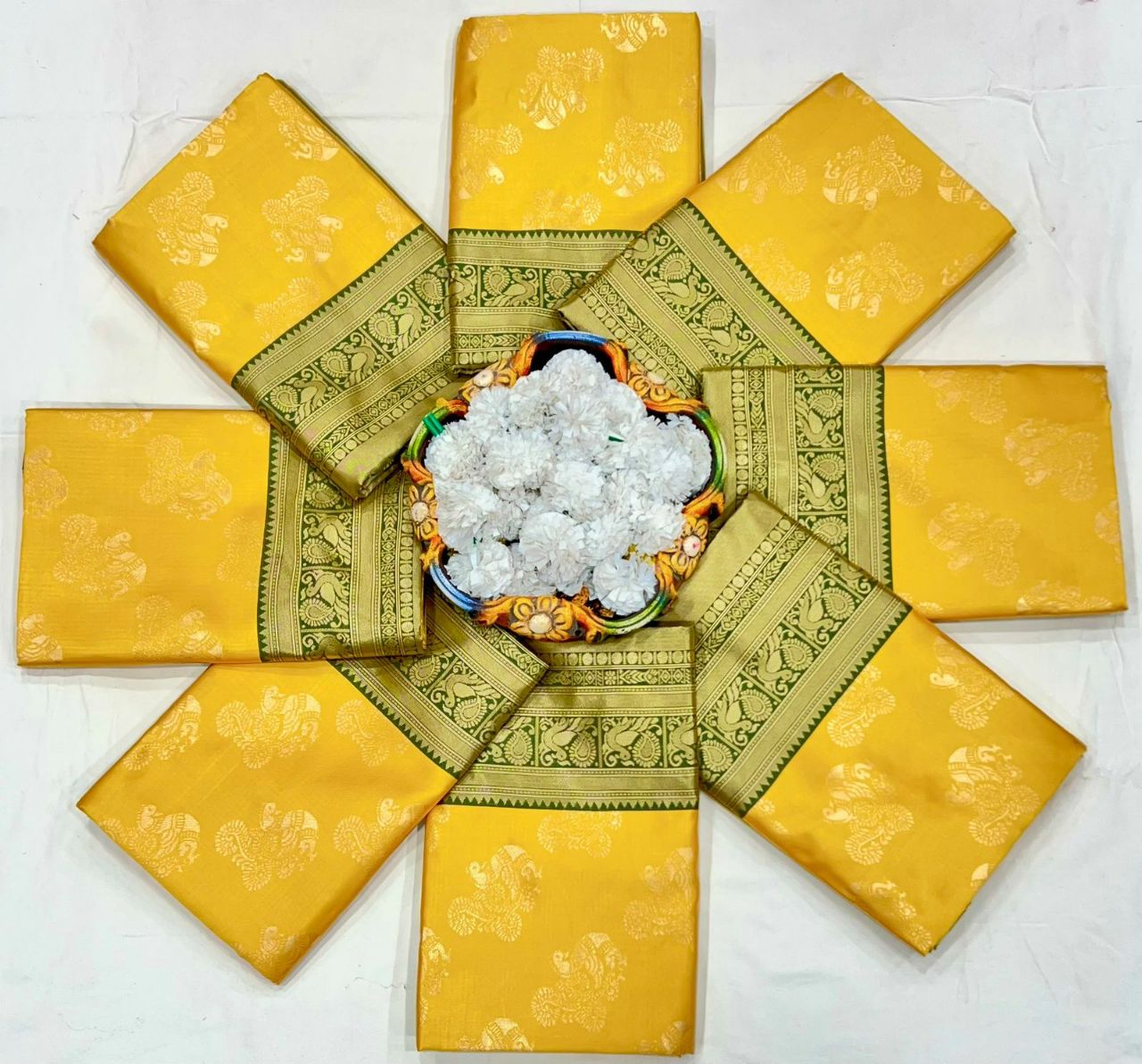 Yellow color Lichi Silk Jacquard saree with blouse