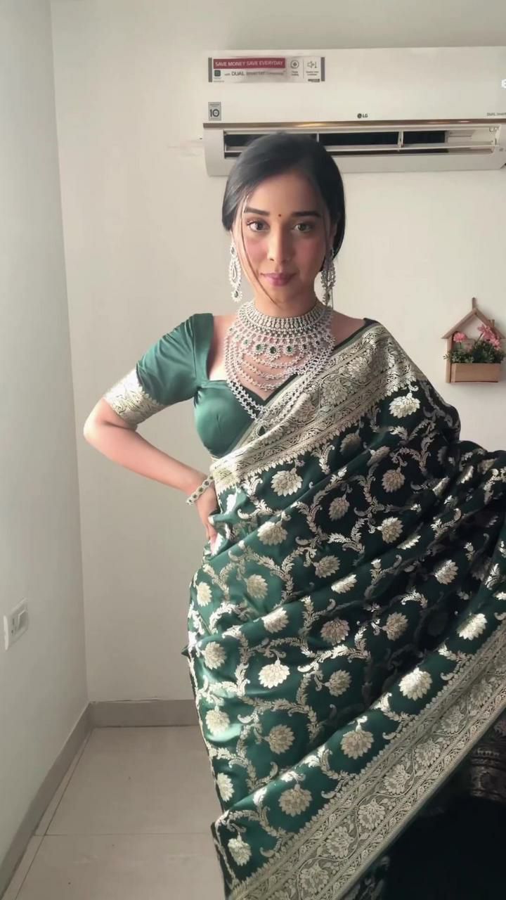 Green Color Ready To Wear Soft Cotton golden Weave Saree