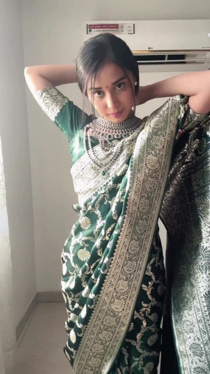 Green Color Ready To Wear Soft Cotton golden Weave Saree