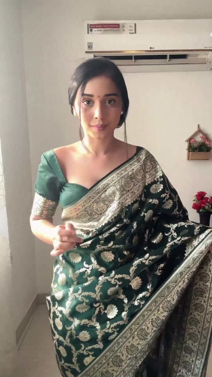 Green Color Ready To Wear Soft Cotton golden Weave Saree