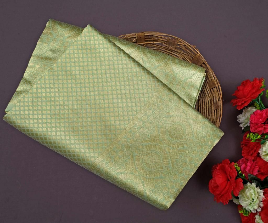 Lichi Silk Light green color saree with blouse