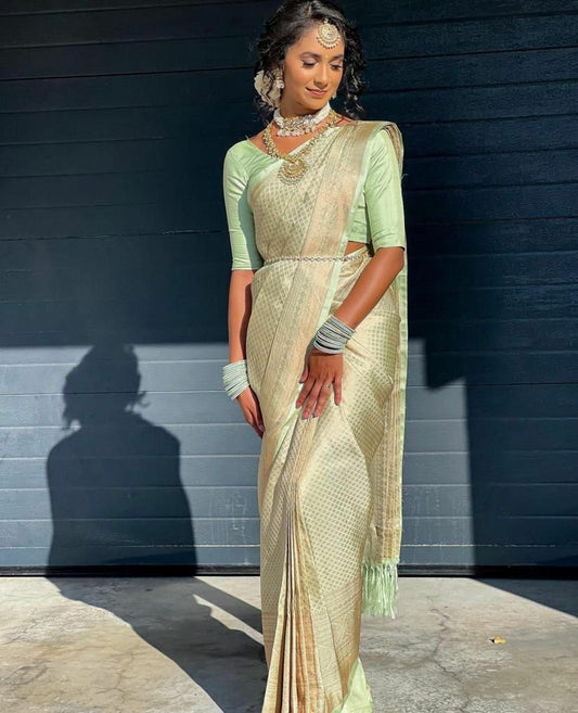 Lichi Silk Light green color saree with blouse