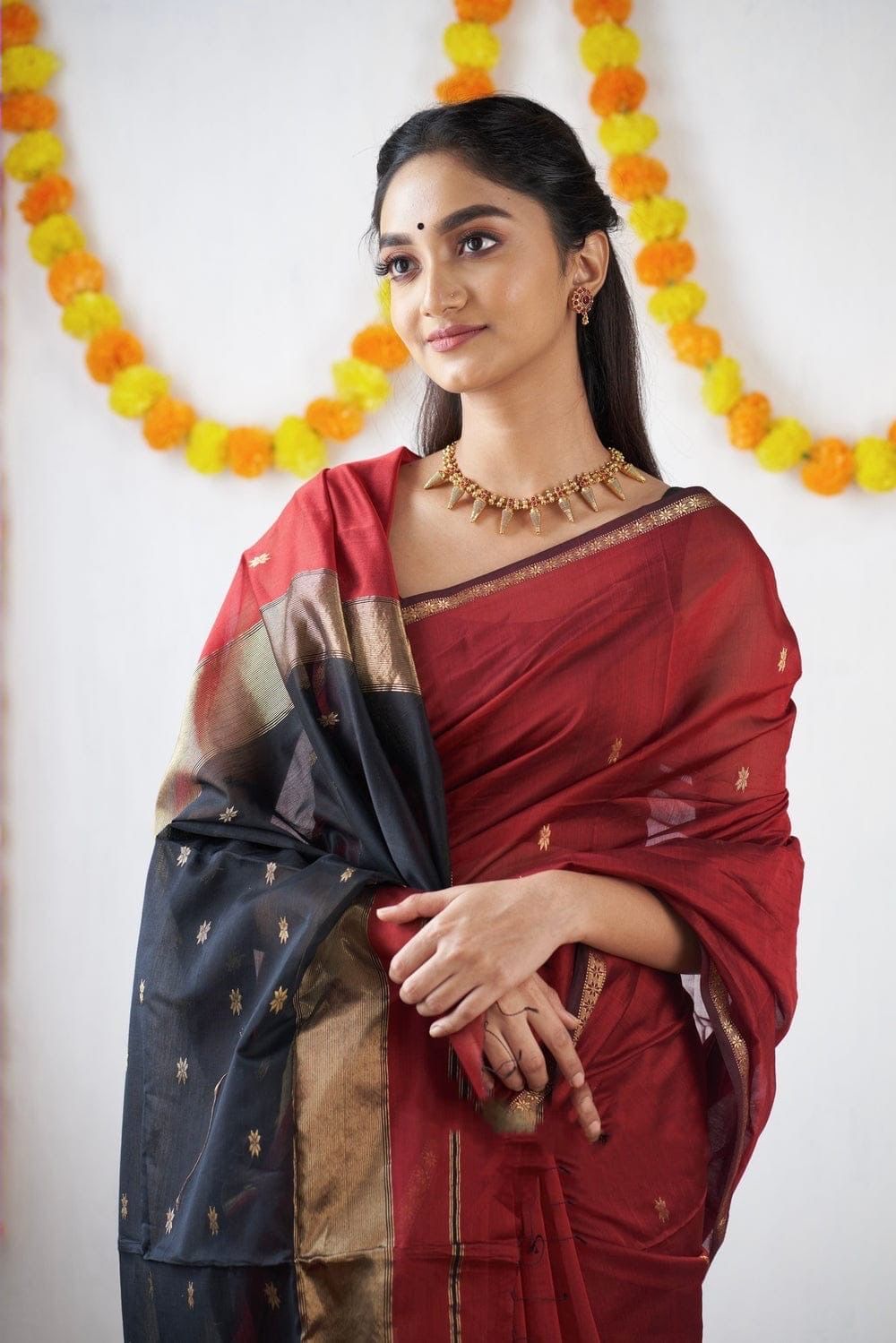 Latest slub Soft Cotton Rich pallu with jacquard saree with blouse