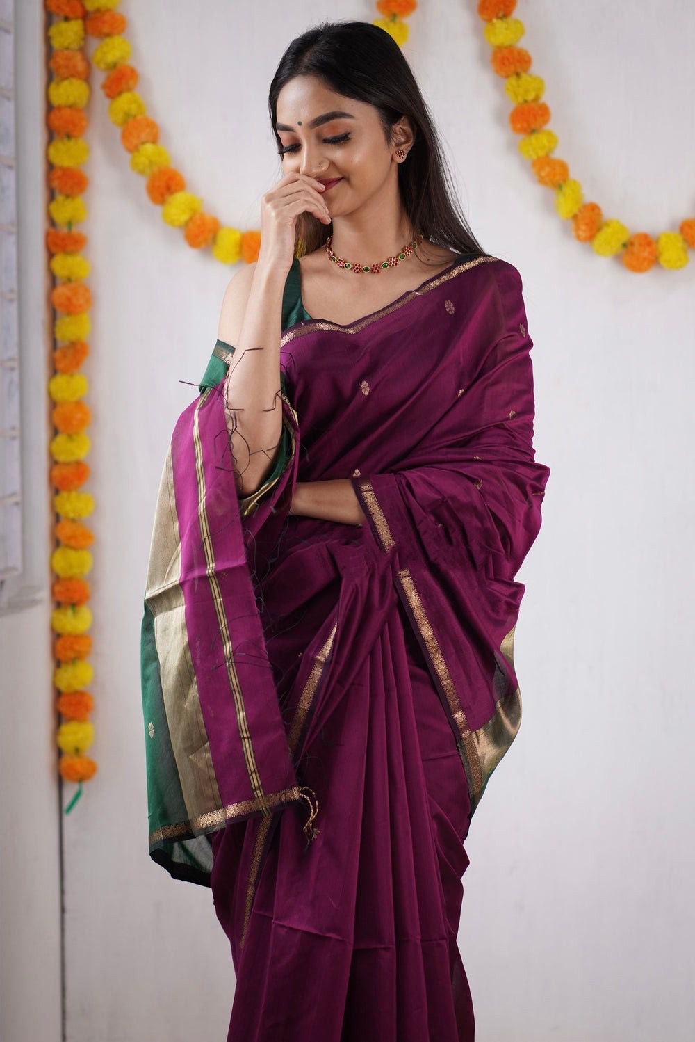 Latest slub Soft Cotton Rich pallu with jacquard saree with blouse