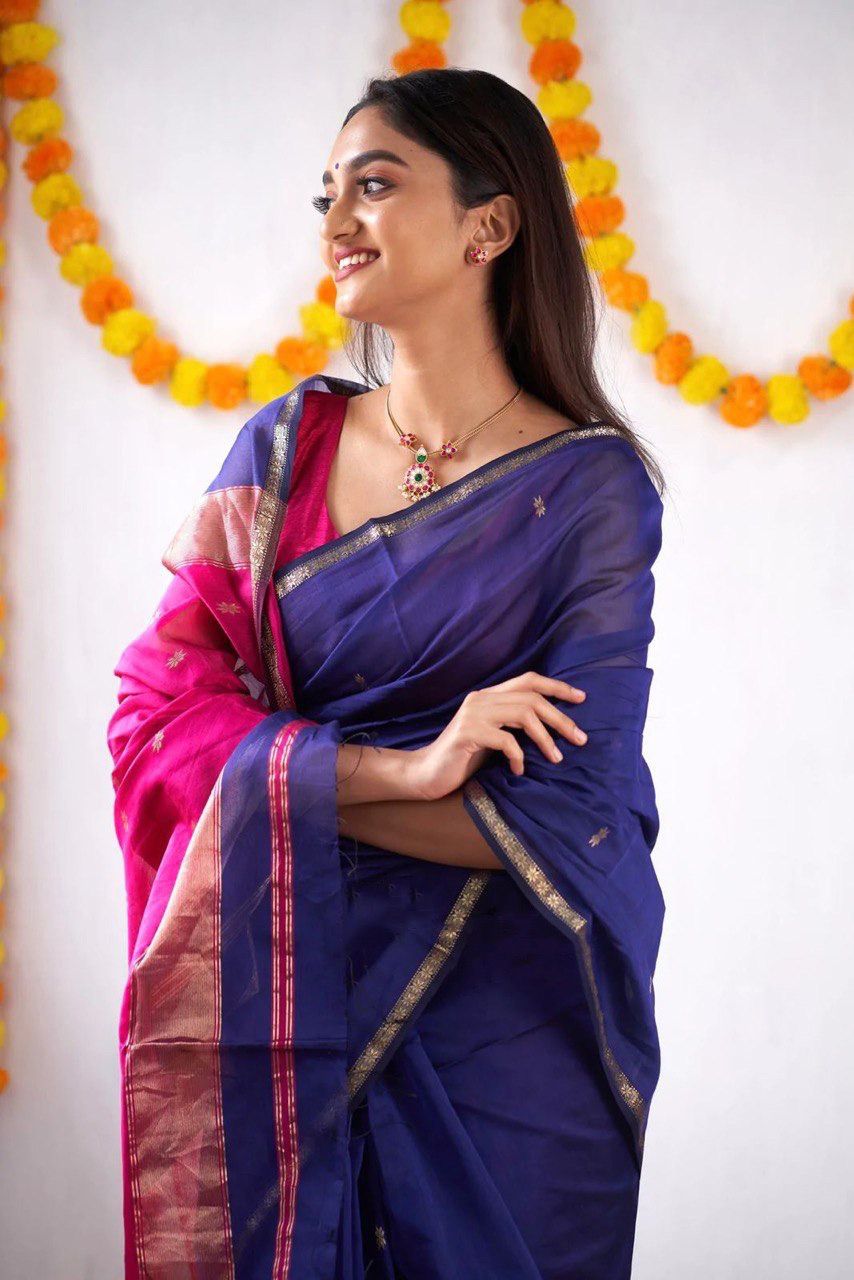 Latest slub Soft Cotton Rich pallu with jacquard saree with blouse