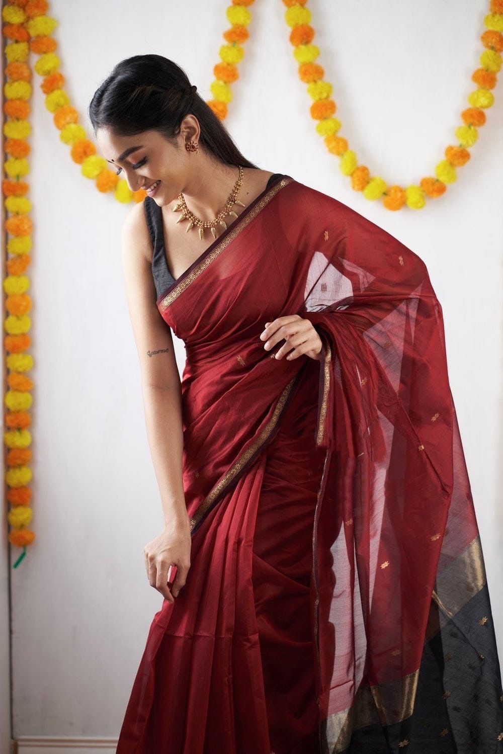 Latest slub Soft Cotton Rich pallu with jacquard saree with blouse