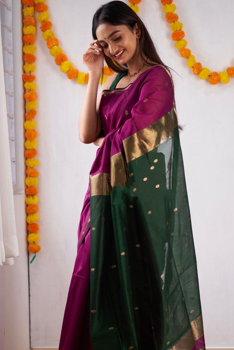 Latest slub Soft Cotton Rich pallu with jacquard saree with blouse