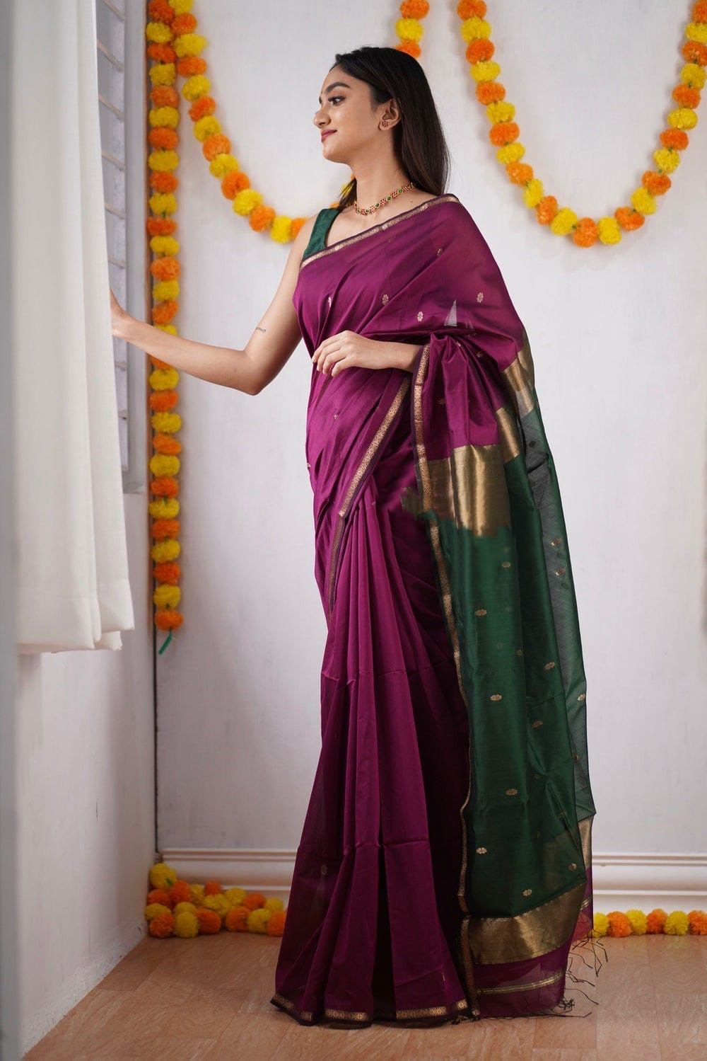 Latest slub Soft Cotton Rich pallu with jacquard saree with blouse