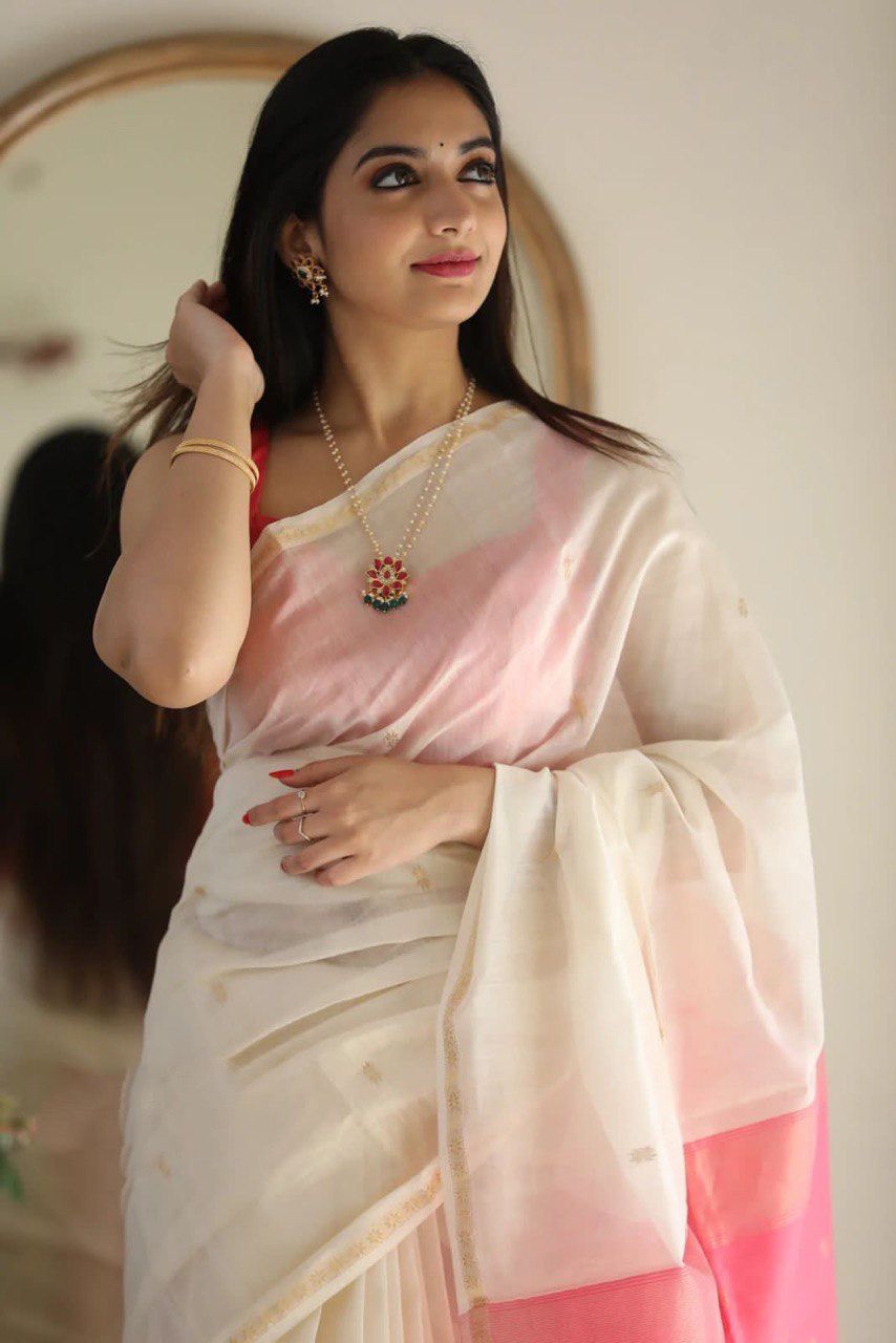 Latest slub Soft Cotton Rich pallu with jacquard saree with blouse