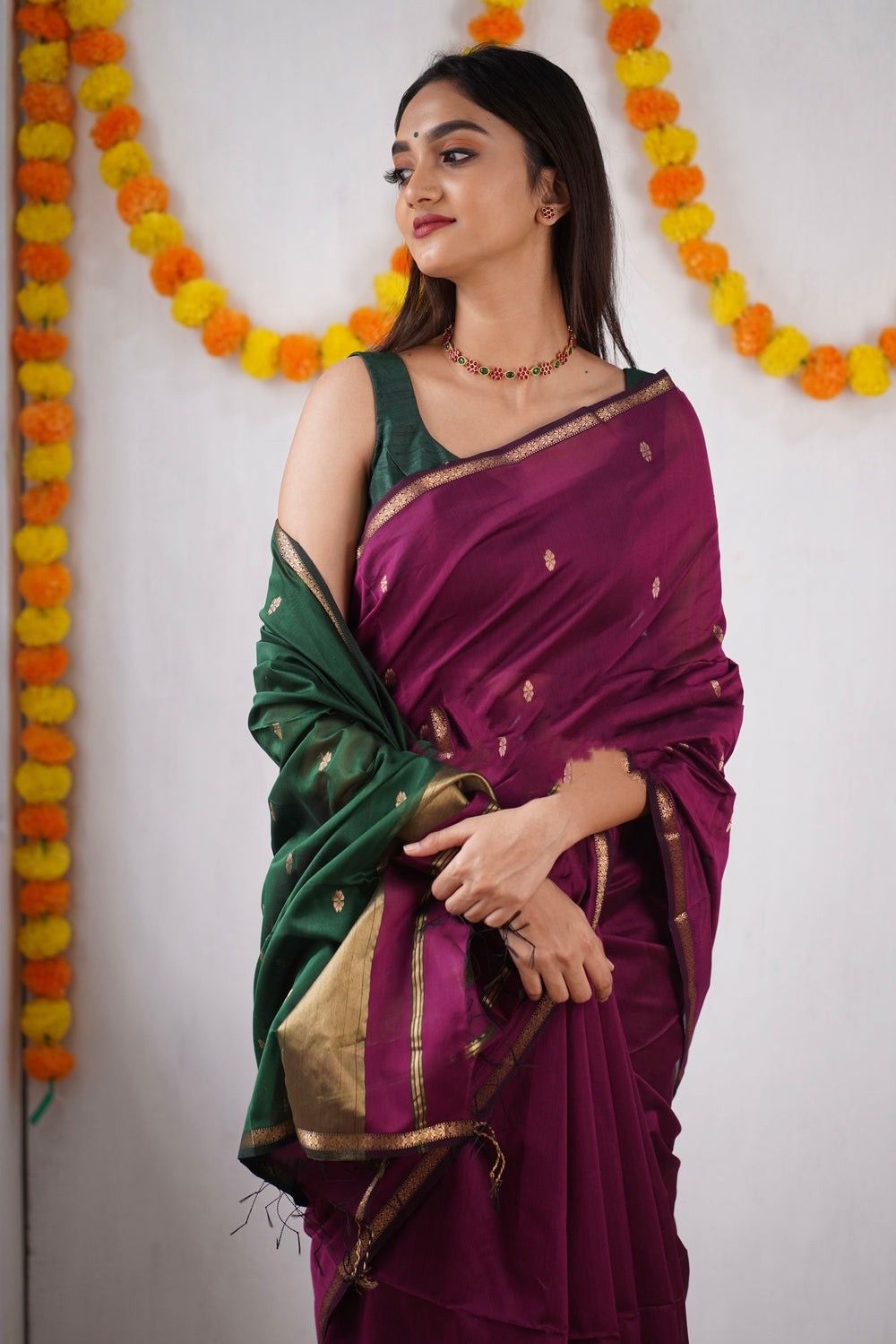 Latest slub Soft Cotton Rich pallu with jacquard saree with blouse