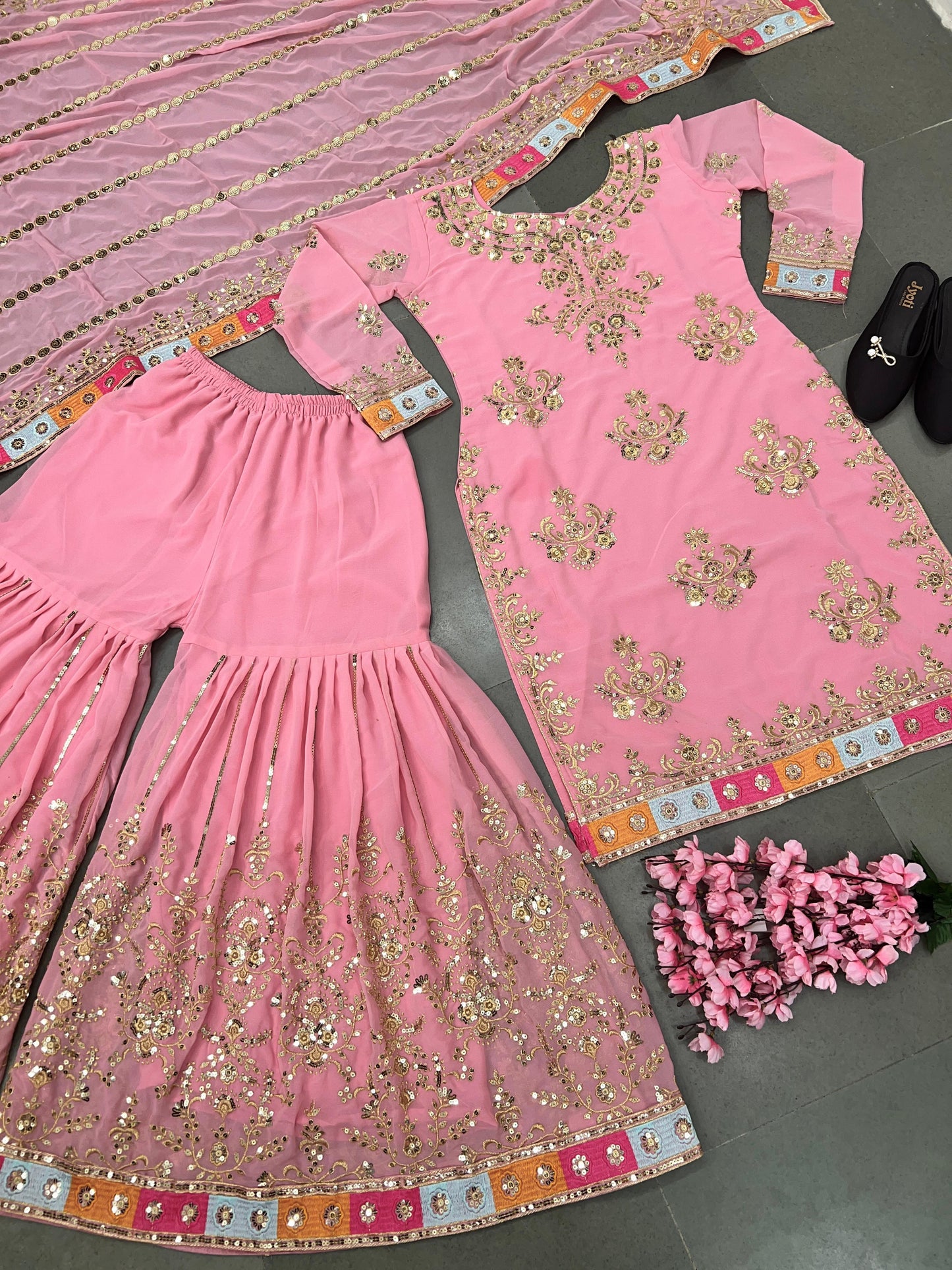 Pink Color Plazzo Sharara salwar suit set