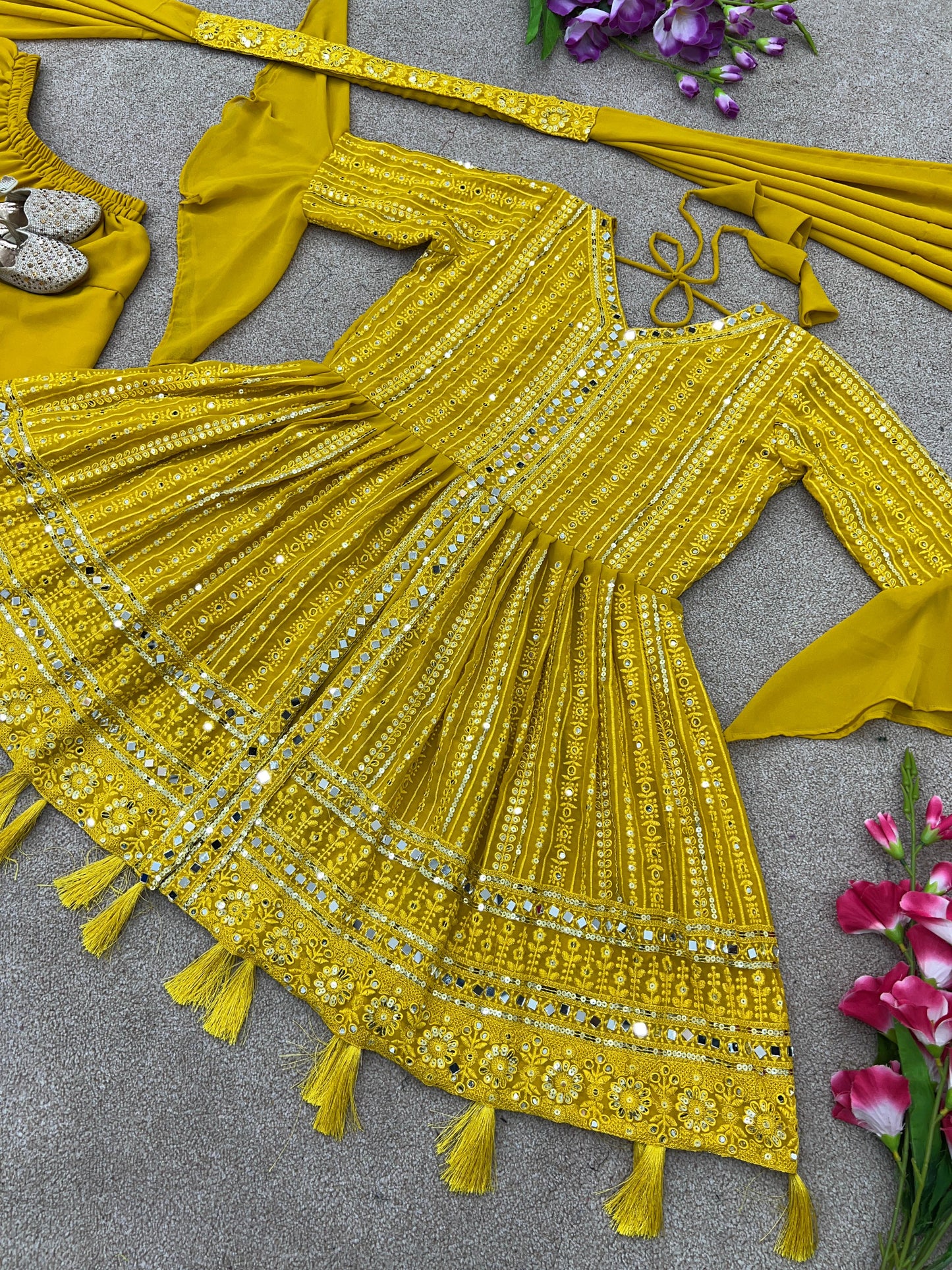 Yellow Women Kurti Dhoti Dupatta Set for party wear