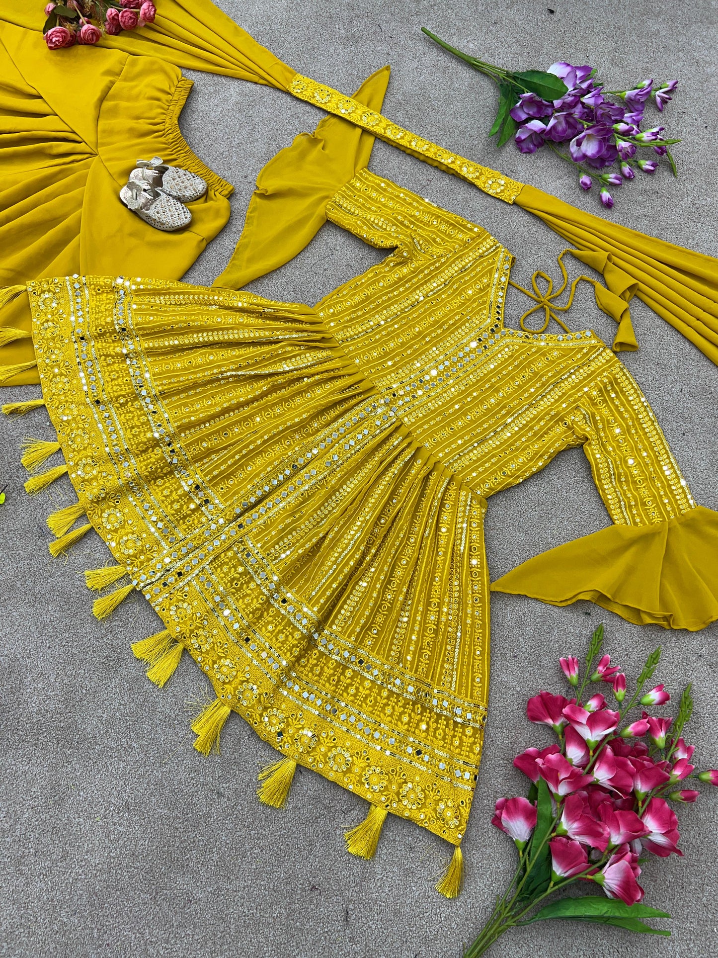Yellow Women Kurti Dhoti Dupatta Set for party wear