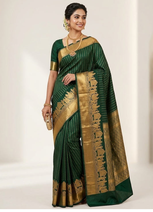Green Soft Lichi Silk Saree with Jacquard Work