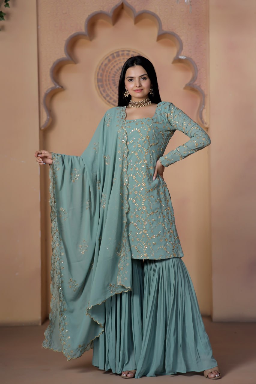 Best Quality Sharara Georgette Plazo Kurti Dupatta Set