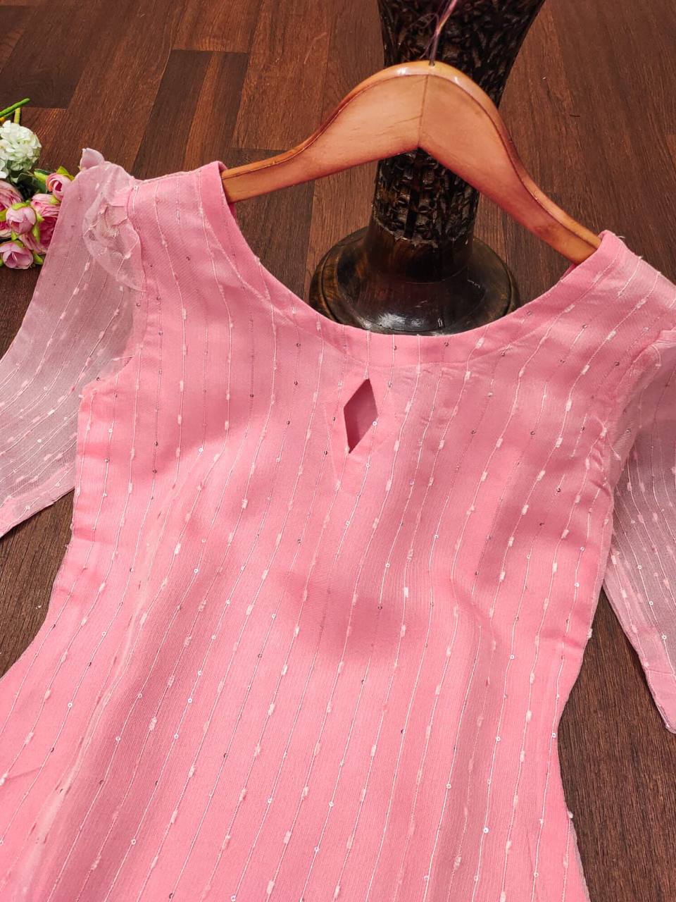 Latest Net Organza Sequence Work Ready Made Kurti