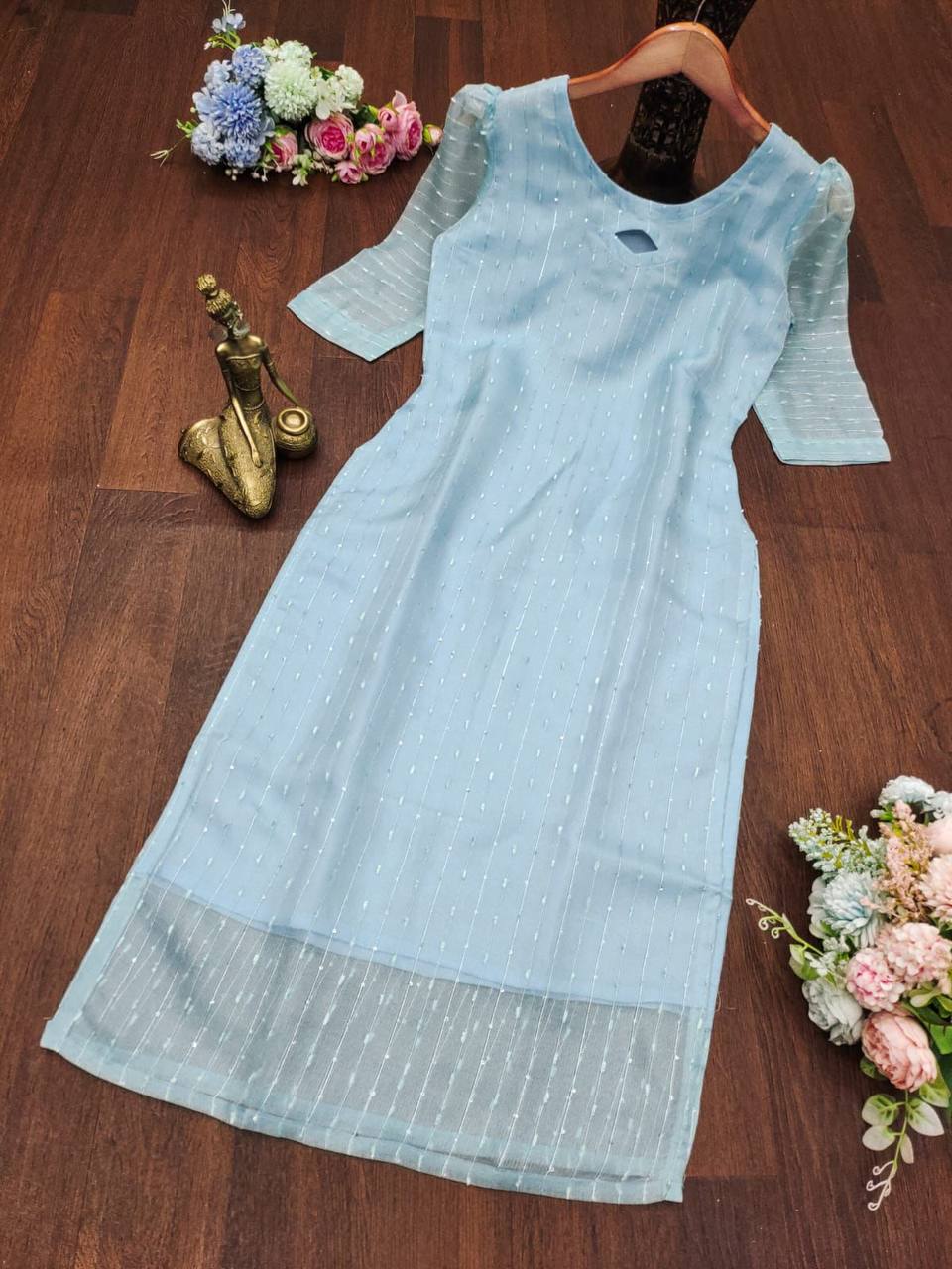 Latest Net Organza Sequence Work Ready Made Kurti