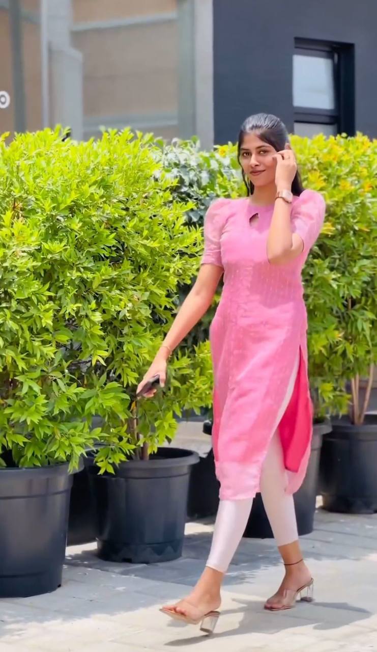 Latest Net Organza Sequence Work Ready Made Kurti