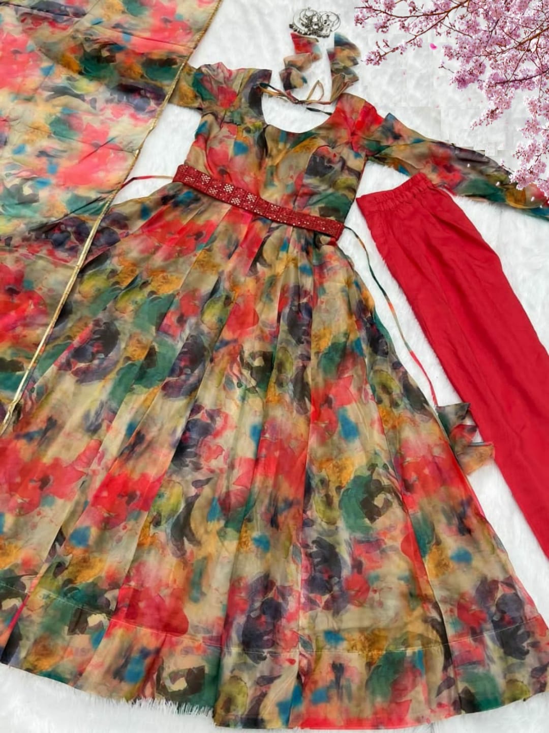 Beautiful Multi Colour Organza Casual Anarkali Suit