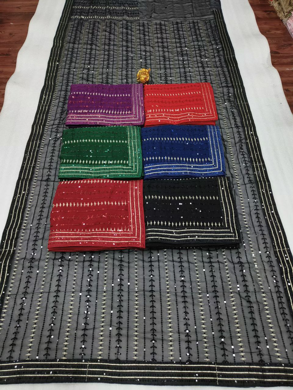 Stunning Black Georgette Saree With Thread And Sequence Work