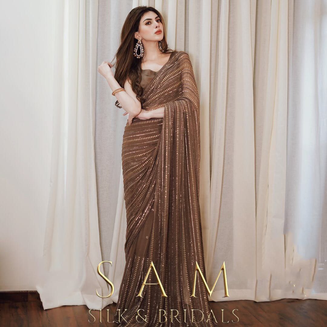 Beautiful Georgette Embroidery Sequence Saree With Lace Border