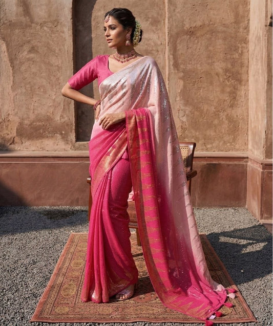 Heavy Faux Georgette Dual Sequins Zari Embroidery Saree