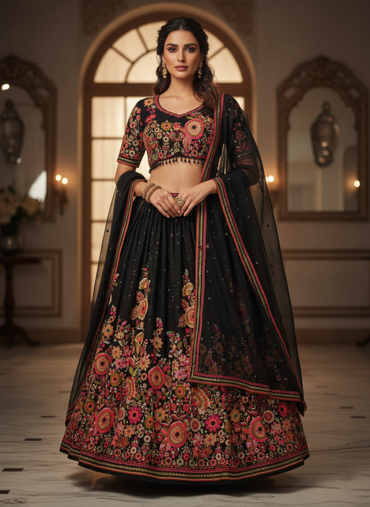 Black Color Georgette Embroidery Lehenga Choli