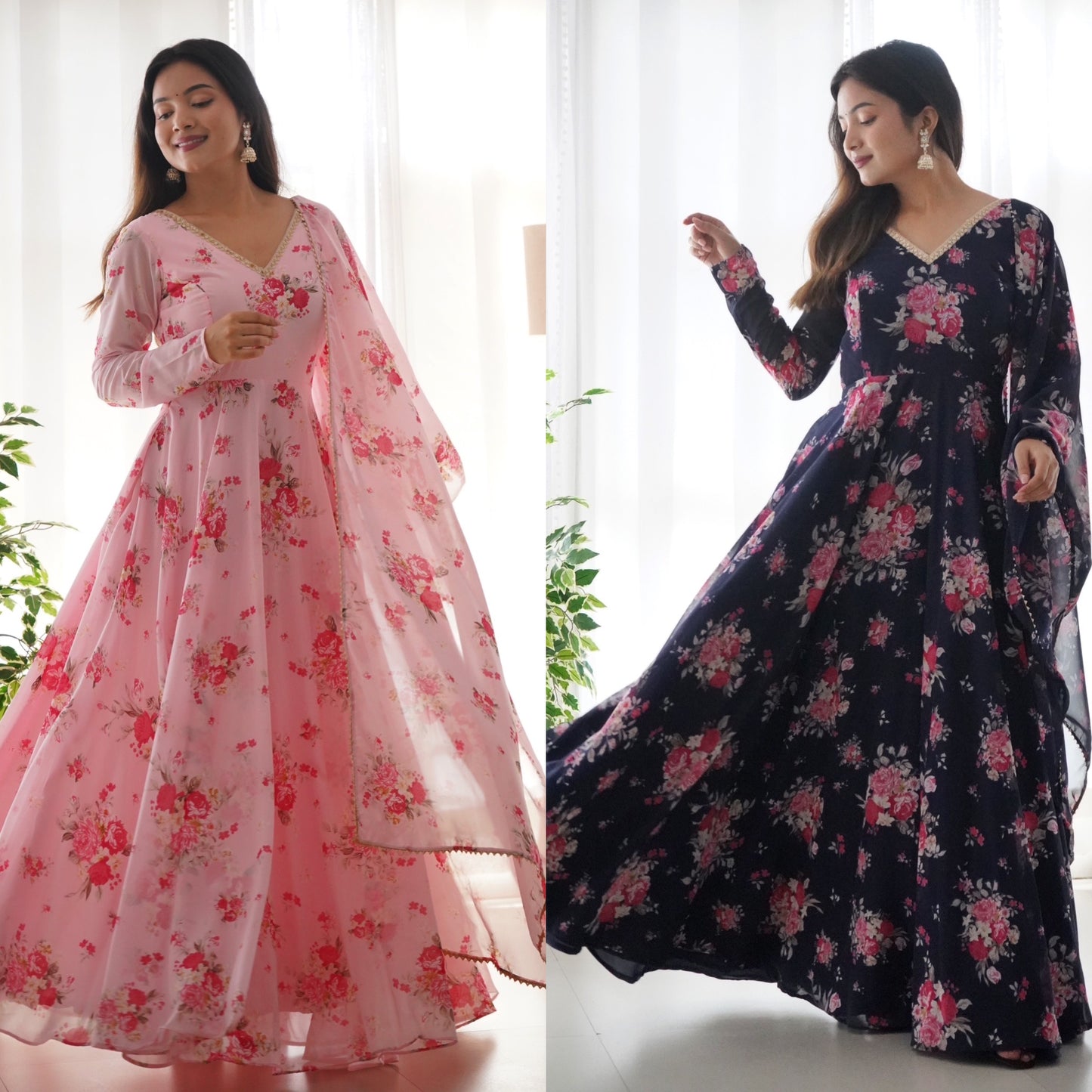 Beautiful Soft Georgette Anarkali Full Flair Gown Duppta Set