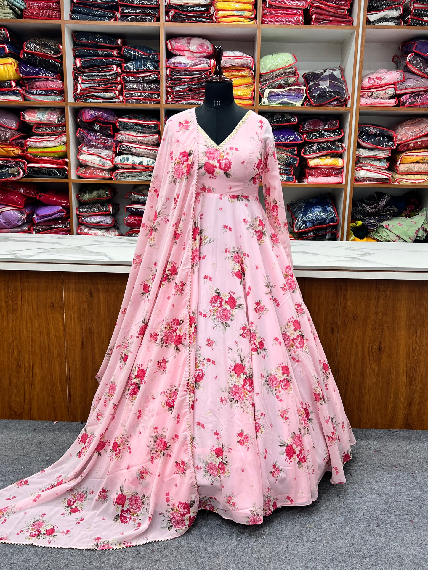 Beautiful Soft Georgette Anarkali Full Flair Gown Duppta Set