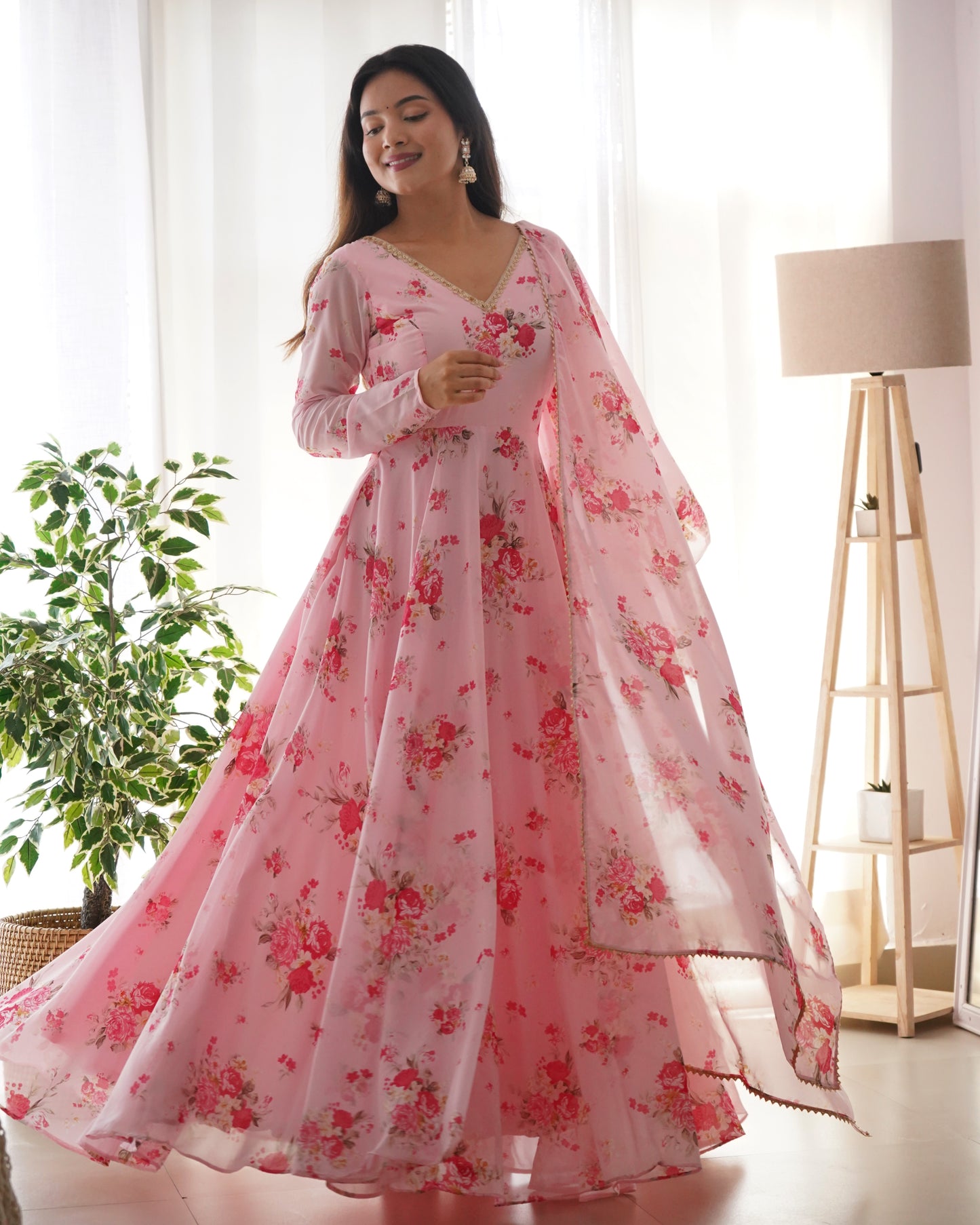Beautiful Soft Georgette Anarkali Full Flair Gown Duppta Set