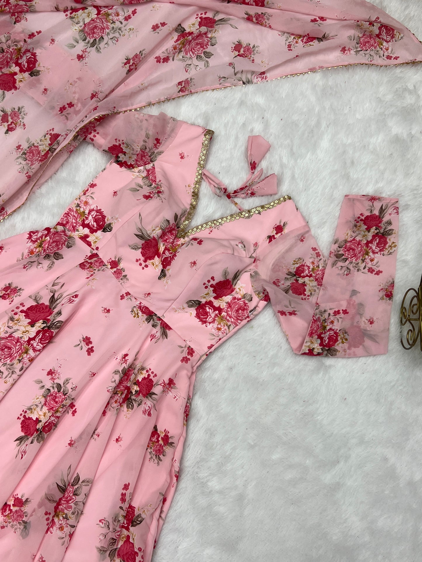Beautiful Soft Georgette Anarkali Full Flair Gown Duppta Set