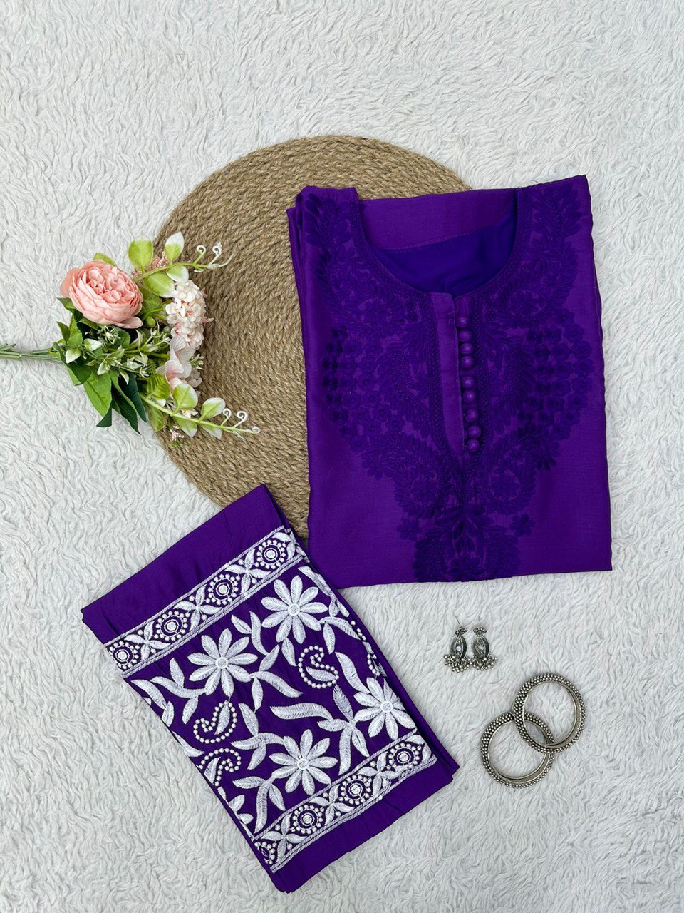 Beautiful Designer ChikanKari Kurta Pent Set