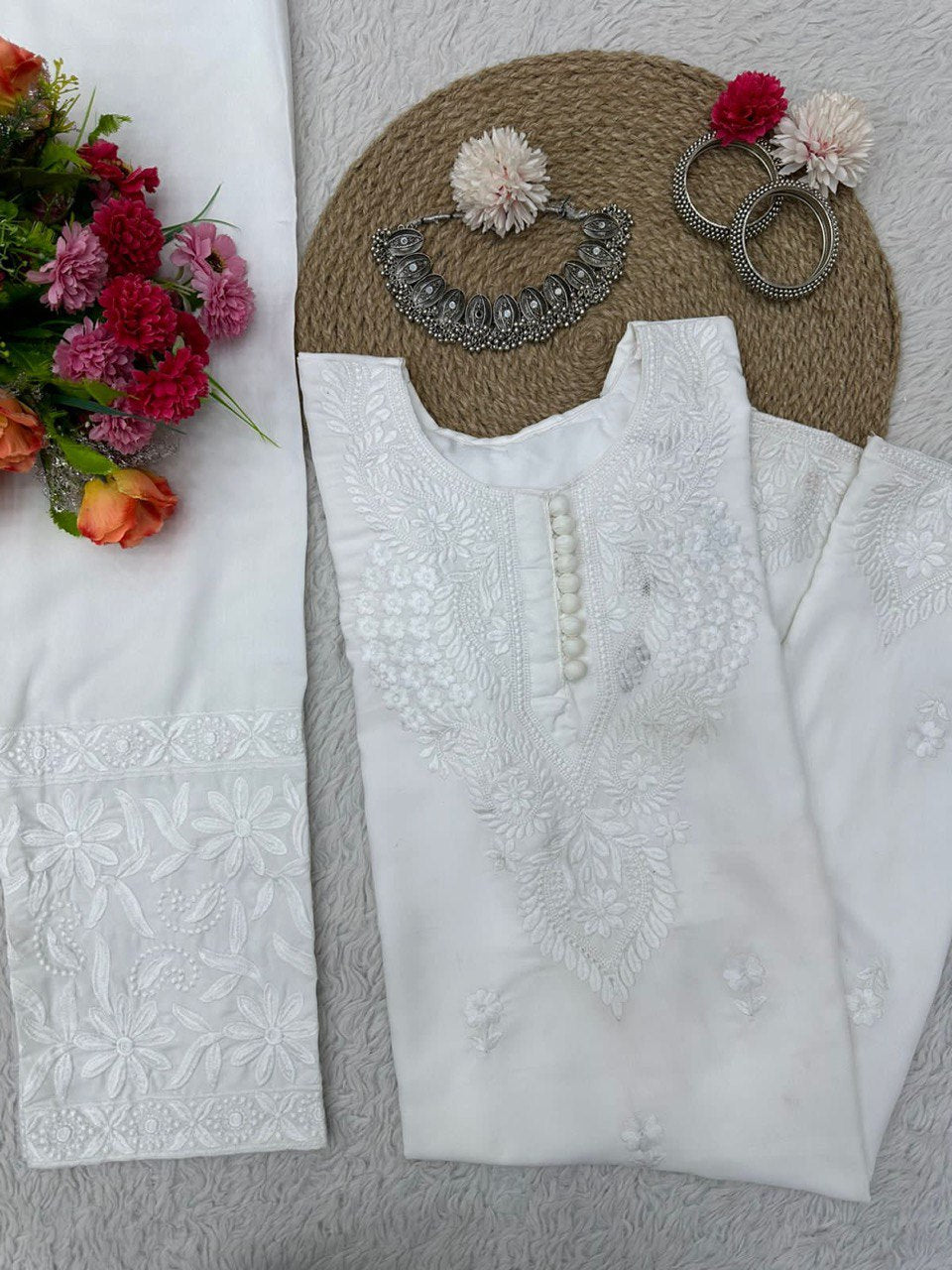 Beautiful Designer ChikanKari Kurta Pent Set