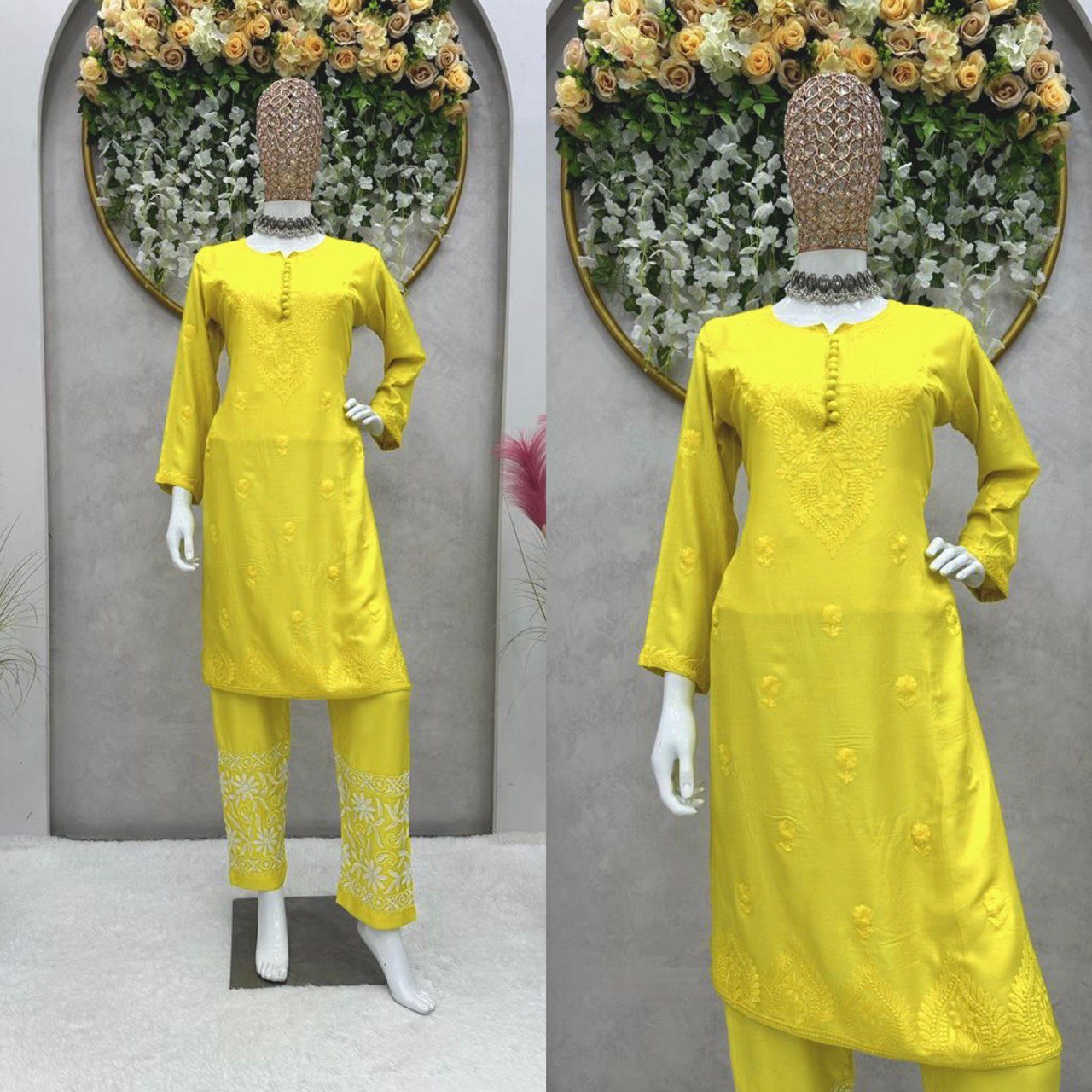 Beautiful Designer ChikanKari Kurta Pent Set