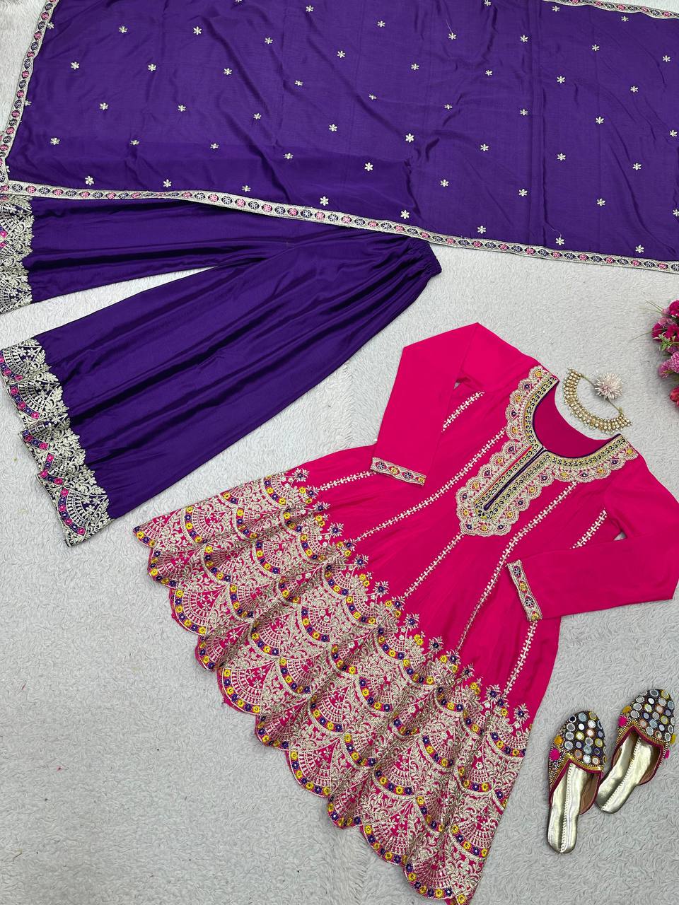 Party Wear Chinon Silk Ready Made Sequence Work Salwar Suit