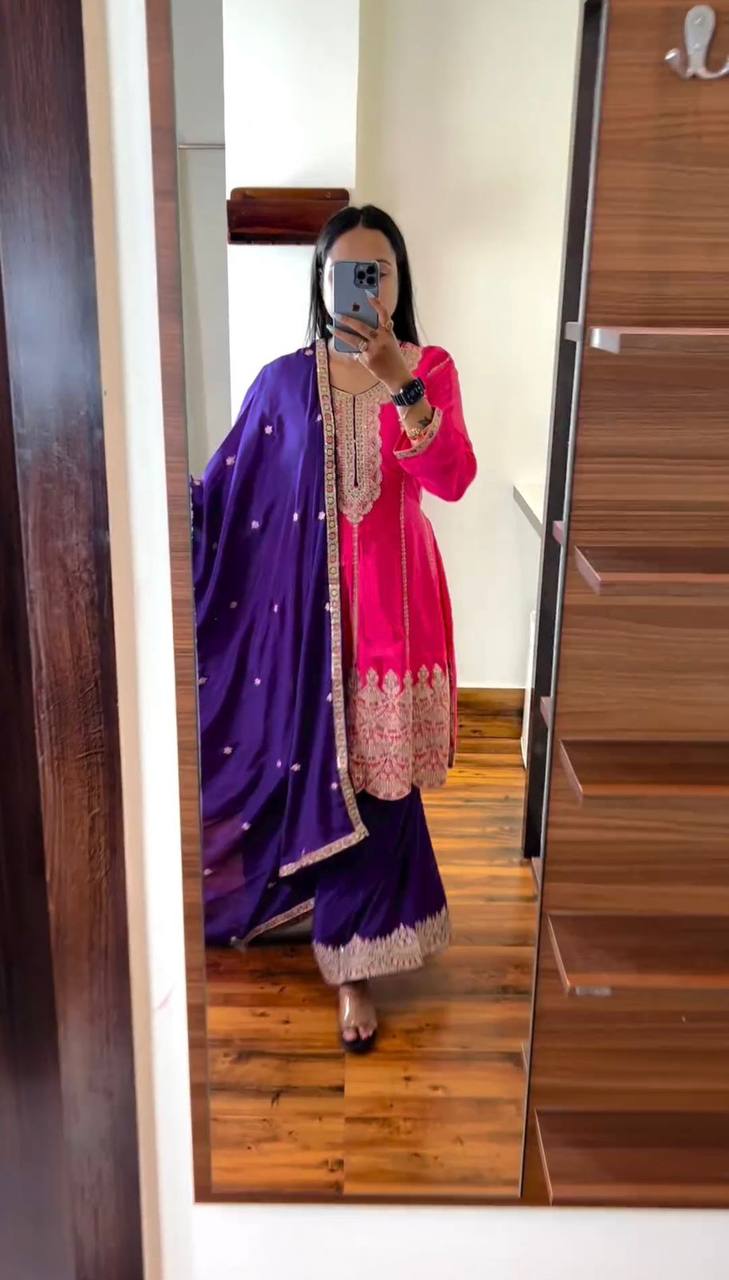 Party Wear Chinon Silk Ready Made Sequence Work Salwar Suit