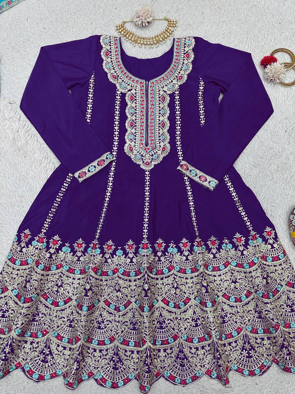 Party Wear Chinon Silk Ready Made Sequence Work Salwar Suit