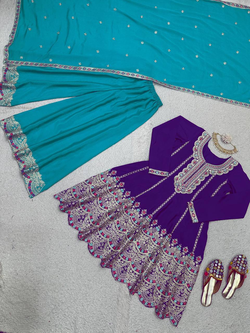 Party Wear Chinon Silk Ready Made Sequence Work Salwar Suit