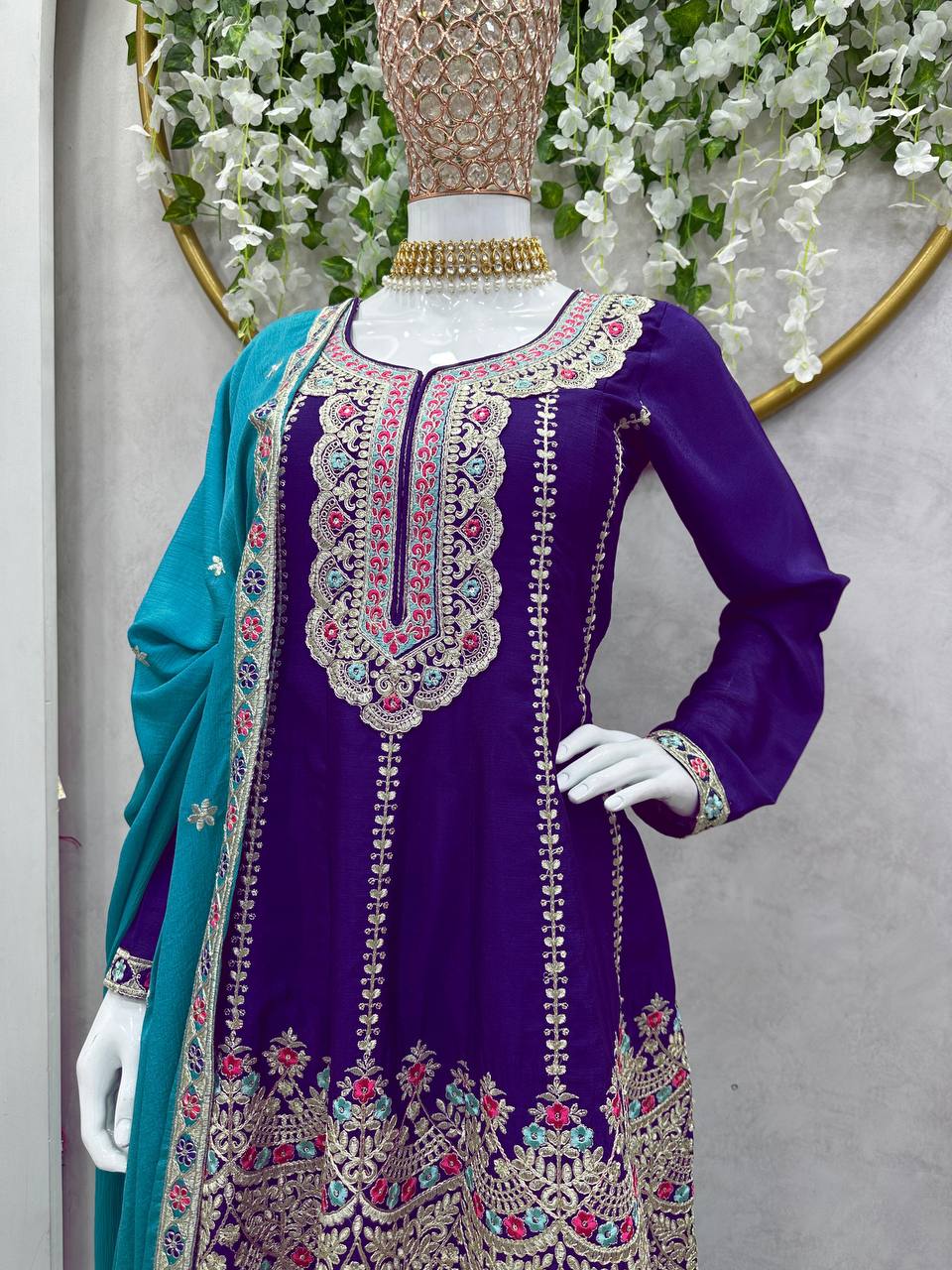 Party Wear Chinon Silk Ready Made Sequence Work Salwar Suit