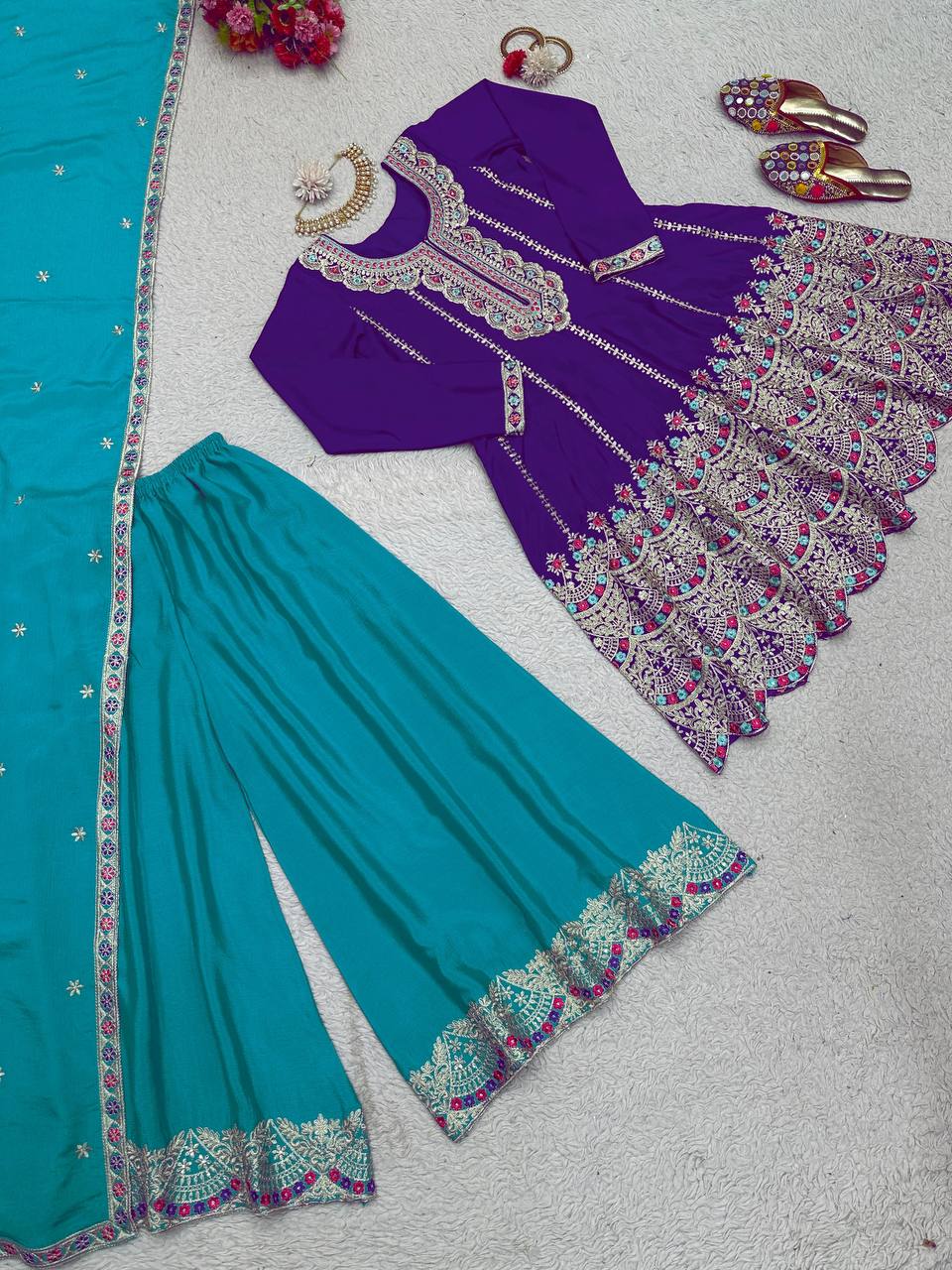 Party Wear Chinon Silk Ready Made Sequence Work Salwar Suit