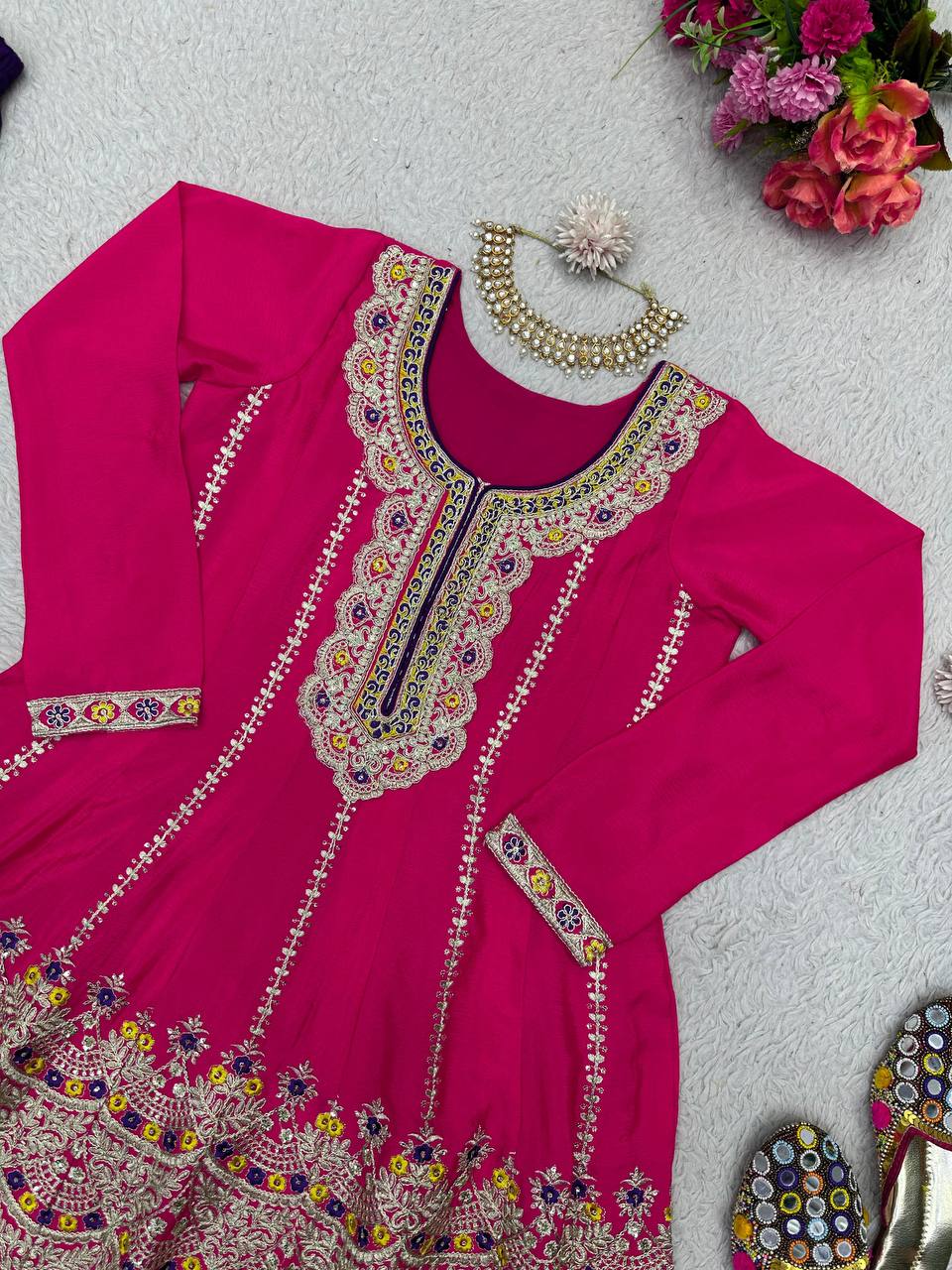 Party Wear Chinon Silk Ready Made Sequence Work Salwar Suit