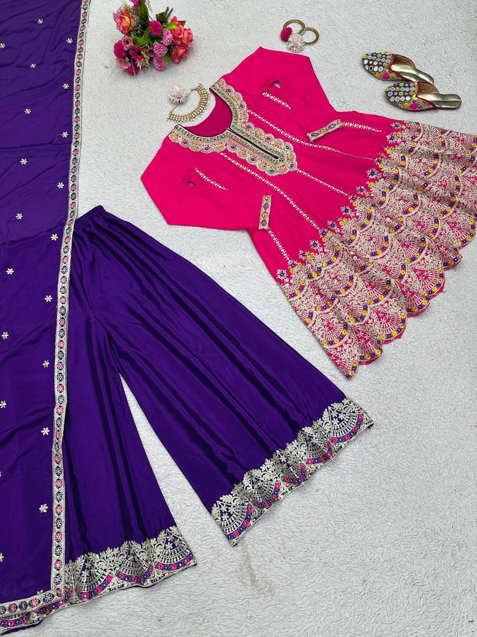 Party Wear Chinon Silk Ready Made Sequence Work Salwar Suit