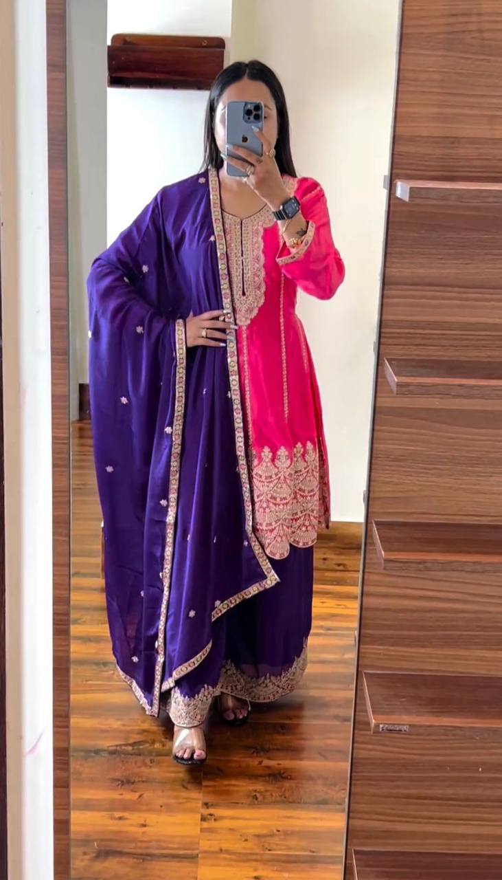 Party Wear Chinon Silk Ready Made Sequence Work Salwar Suit