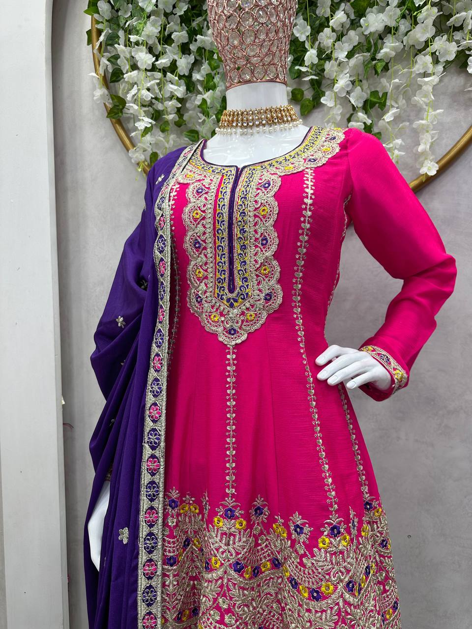 Party Wear Chinon Silk Ready Made Sequence Work Salwar Suit